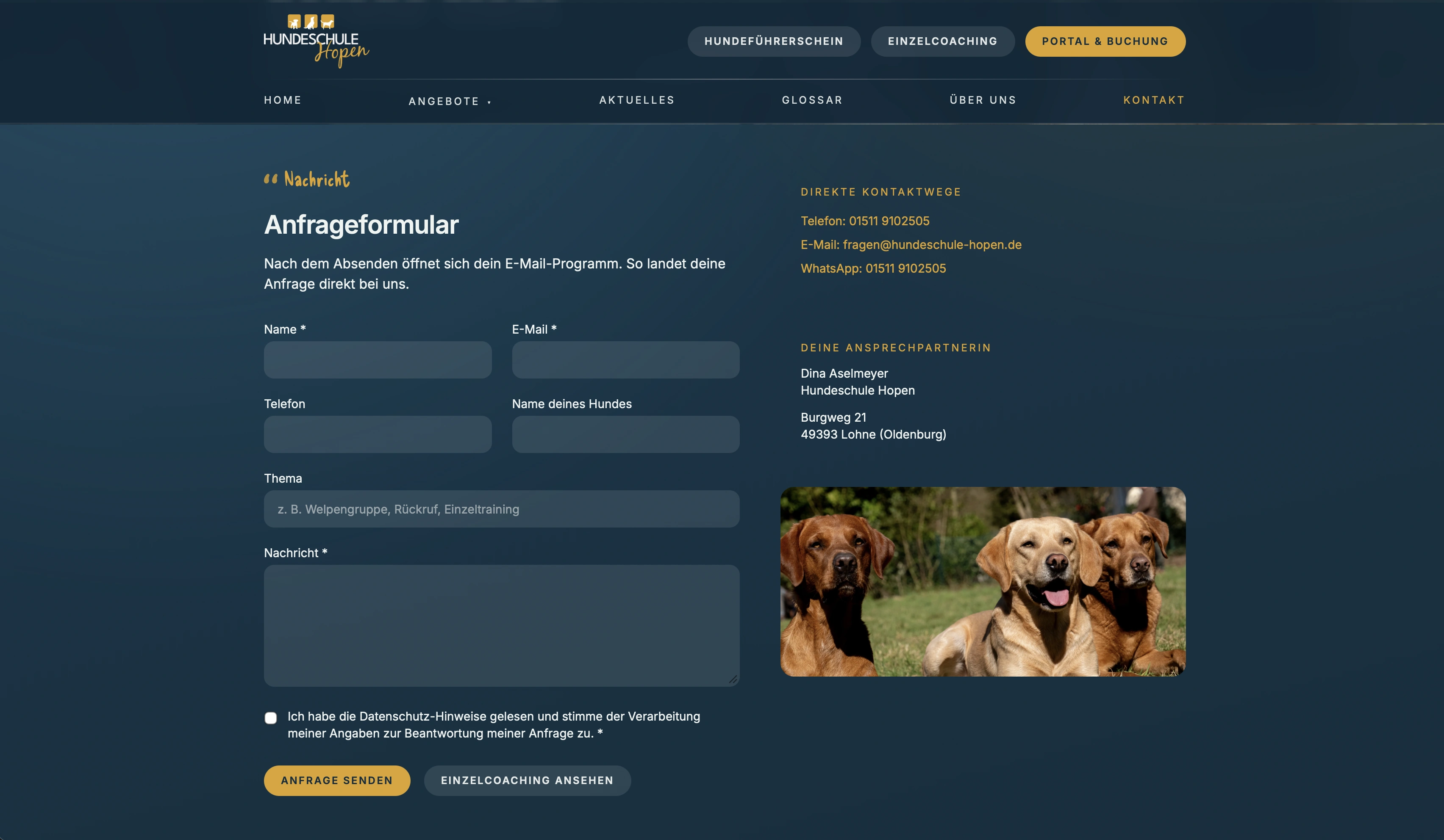 Hundeschule Hopen contact form